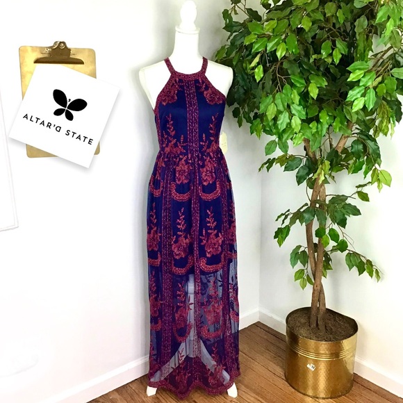 Altar'd State Dresses & Skirts - Altar’d State Onawei Plum Multi Lace Maxi S